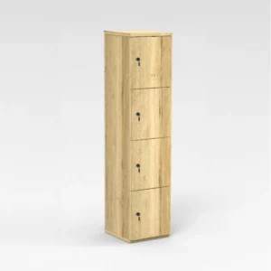 Colonne de 4 casiers mélaminés avec porte sans fente en chêne veiné