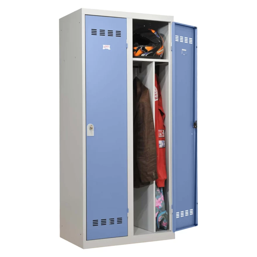 Vestiaire d'entreprise industrie salissante double compartiment bleu ouvert