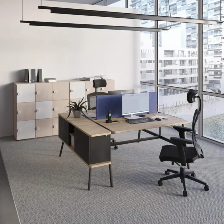 Bureau double gamme ALTO avec caisson double ALTO
