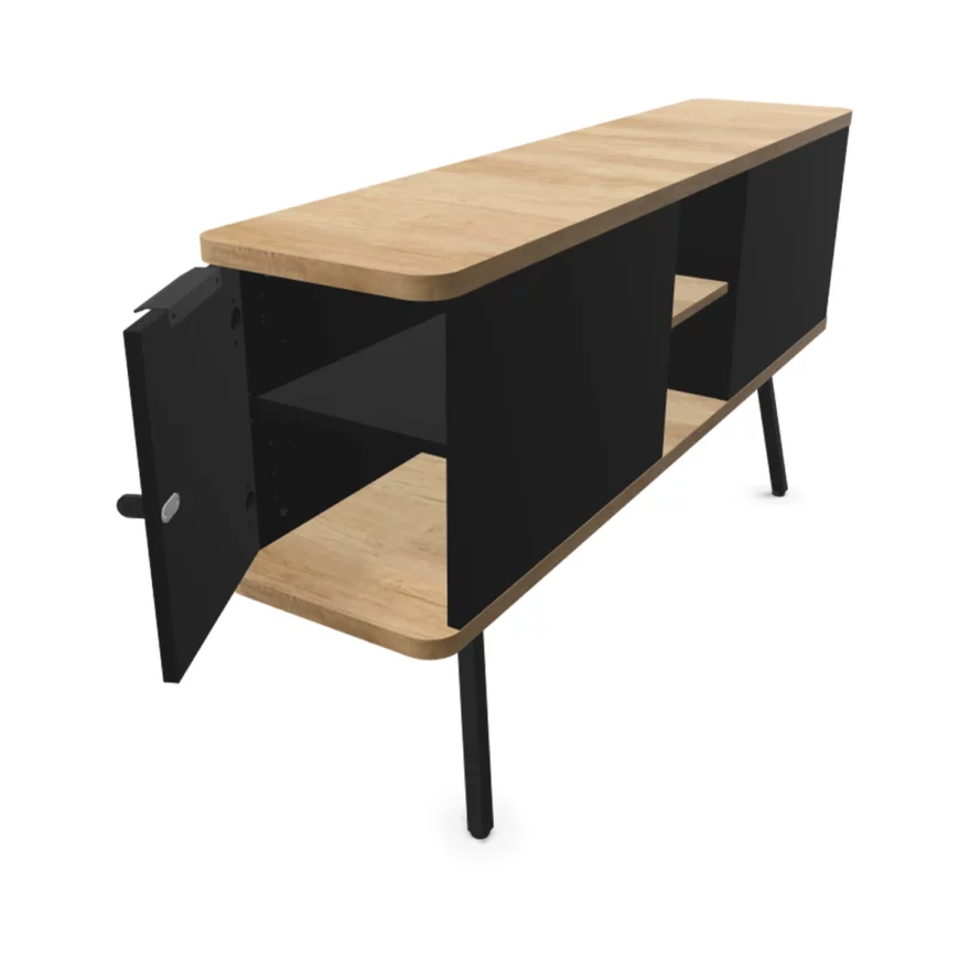 Caisson double pour bureau double ALTO porte ouverte couleur noir Nebraska