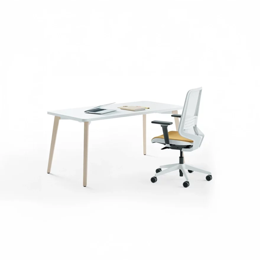 Bureau individuel gamme Timber plateau blanc structure bois