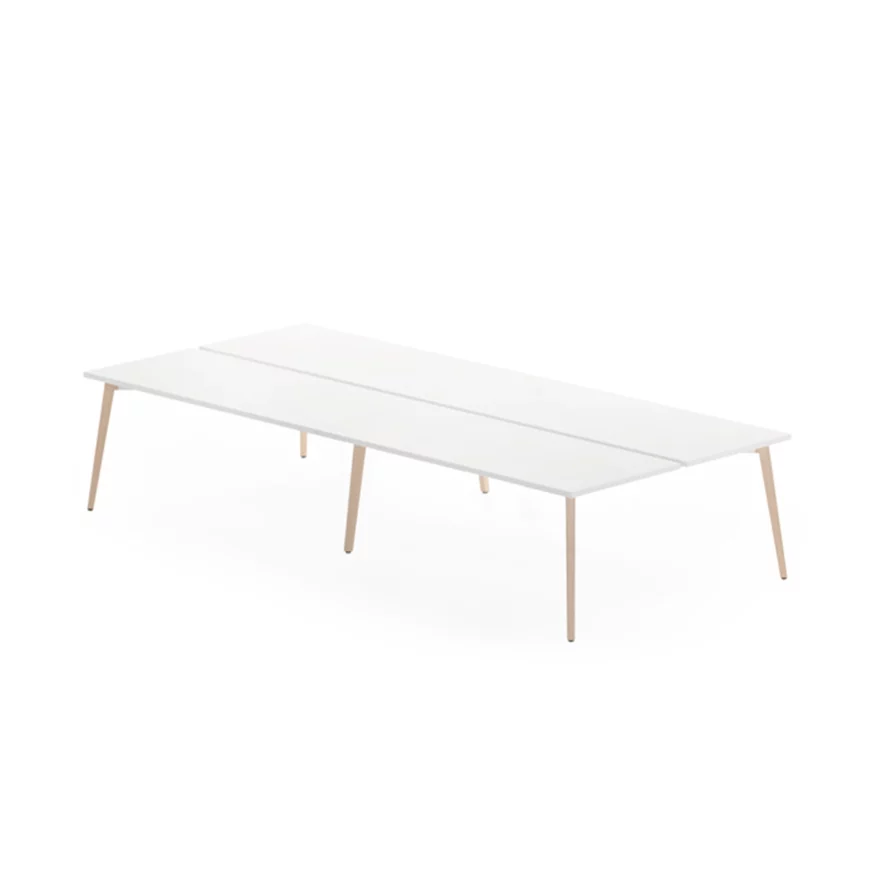 Bureau 4 postes Timber plateau blanc pieds Hêtre